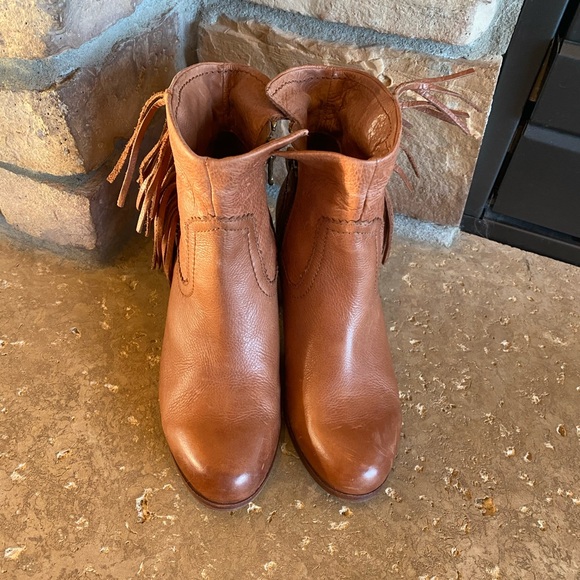Sam Edelman Tan Heeled Boots with Fringe - Picture 2 of 8